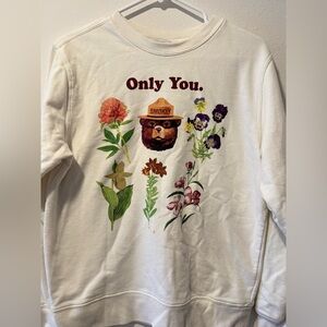 Smokey the Bear Red and White Floral Crew Neck Sweater